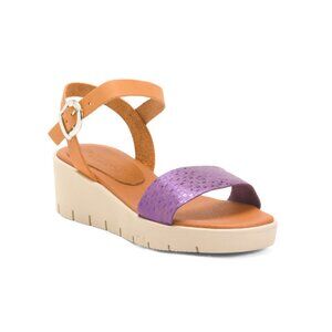 HELENE ROUGE  Spain Leather Comfort Sandals With Metallic Floral Band